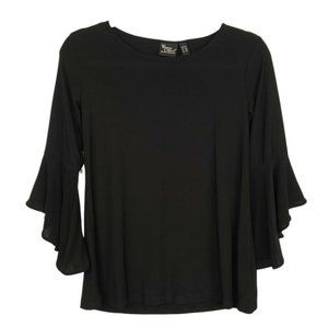 Woman With Control Black Flute Sleeves Basic Shirt Stretch Casual Size XXSP